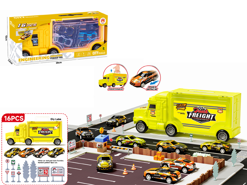16PCS Storage Alloy Pull Back Engineering Vehicle