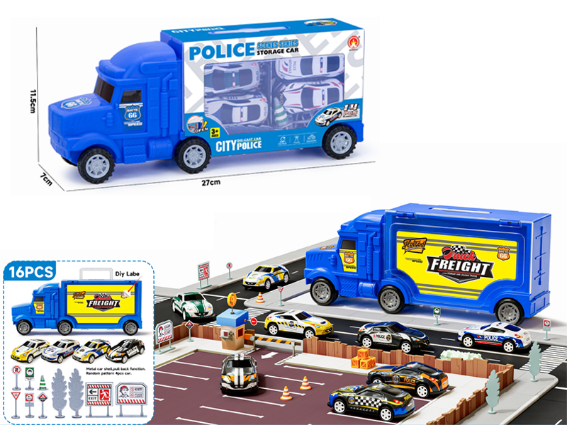 16PCS Storage Alloy Pull Back Police Car