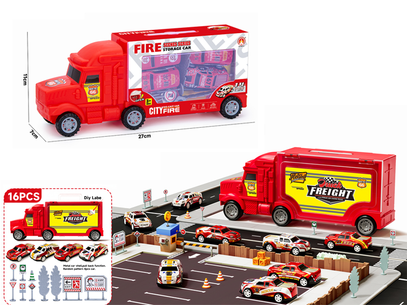 16PCS Storage Alloy Pull Back Fire Engine