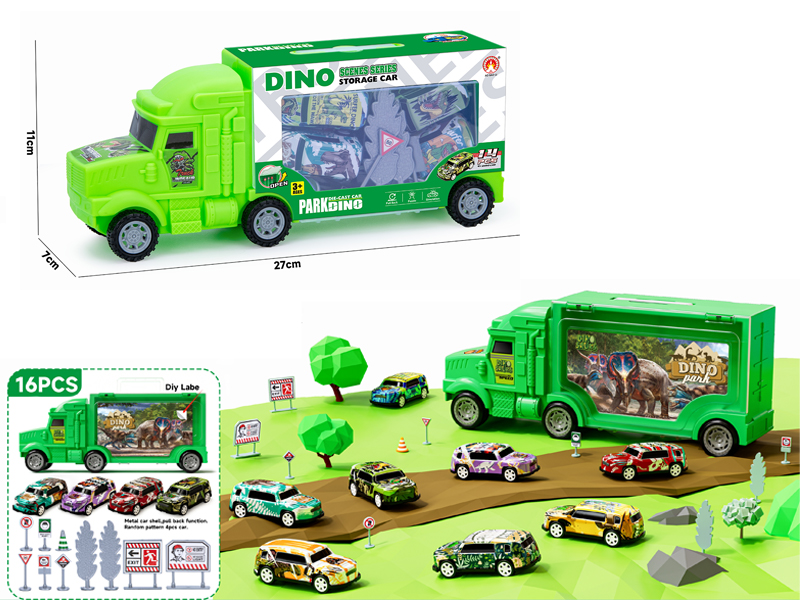 16PCS Storage Alloy Pull Back Dinosaur Car