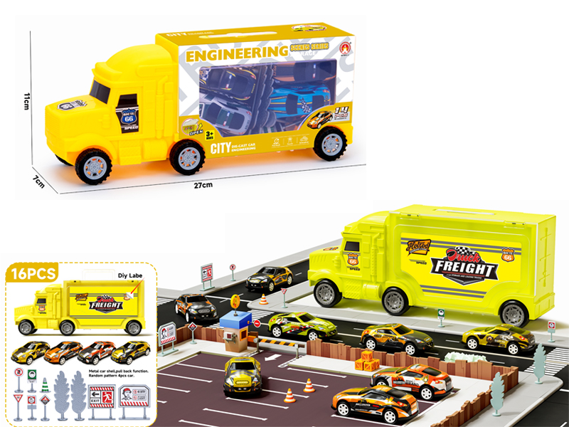 16PCS Storage Alloy Pull Back Engineering Vehicle