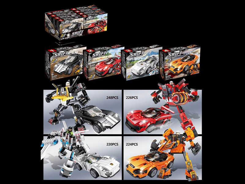 Mecha Transformation Car Building Blocks(224-248PCS,4 Styles Mixed,8PCS/Box)