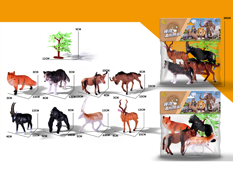 4PCS Simulated Animals Toy+1Tree
