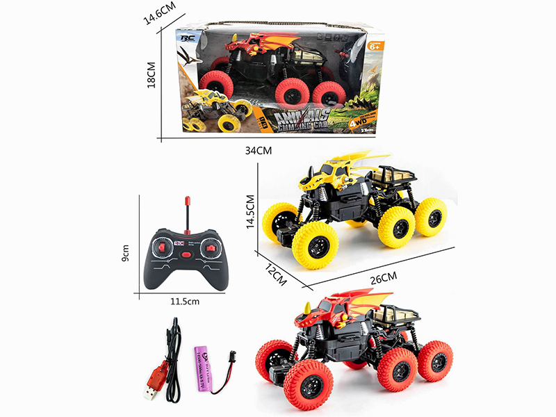1:16 27Mhz 4-Channel Remote Control 6-Wheel 4WD Pad Printing Pterosaur Climbing Car (Included Batteries)