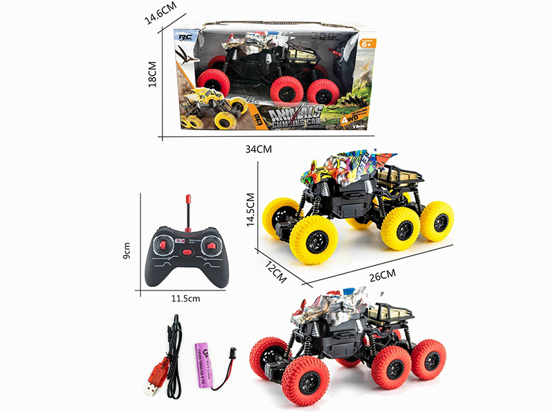 1:16 27Mhz 4-Channel Remote Control 6-Wheel 4WD Water Transfer Printing Pterosaur Climbing Car (Included Batteries)