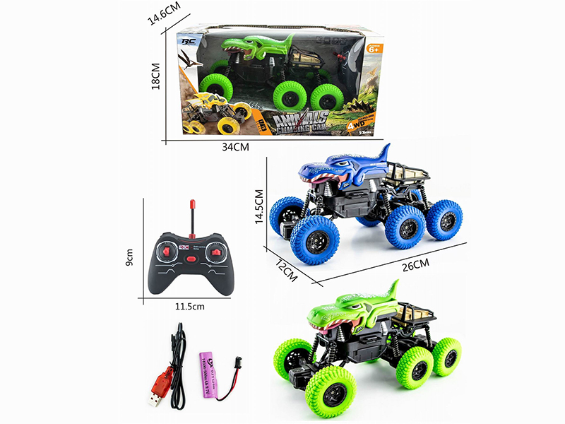 1:16 27Mhz 4-Channel Remote Control 6-Wheel 4WD Pad Printing Dinosaur Climbing Car (Included Batteries)