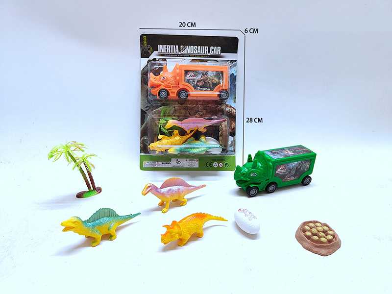 Friction Dinosaur Container Car Set(Can Hold Sugar)With 3 Hollow Dinosaurs,Tree,Egg,Egg Nest
