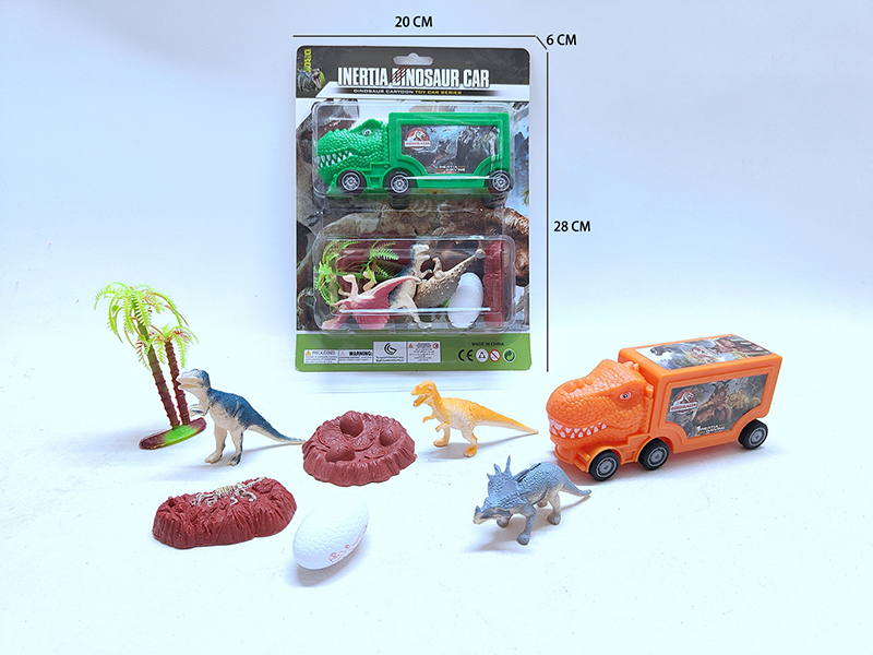 Friction Dinosaur Container Car Set(Can Hold Sugar)With 3 Hollow Dinosaurs,Tree,Egg,Egg Nest,Fossil
