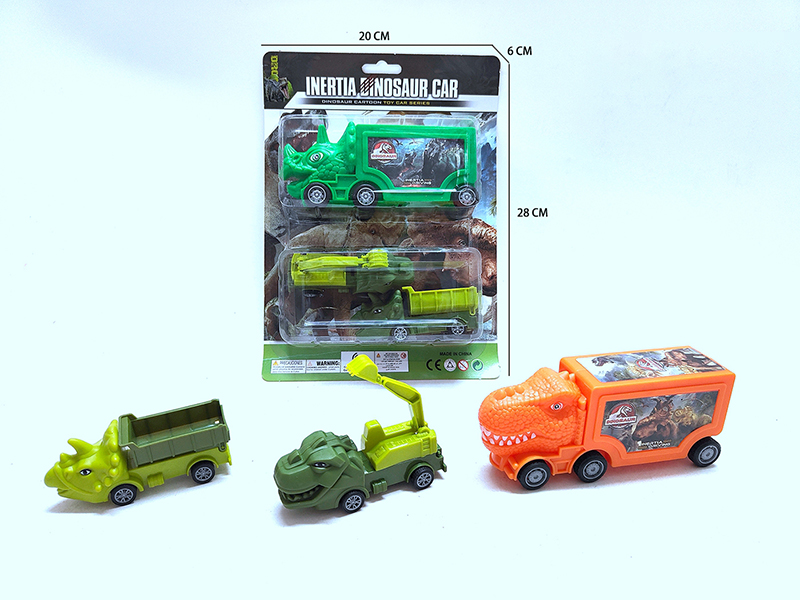 Friction Dinosaur Container Car Set(Can Hold Sugar)With 2 Pull Back Engineering Trucks