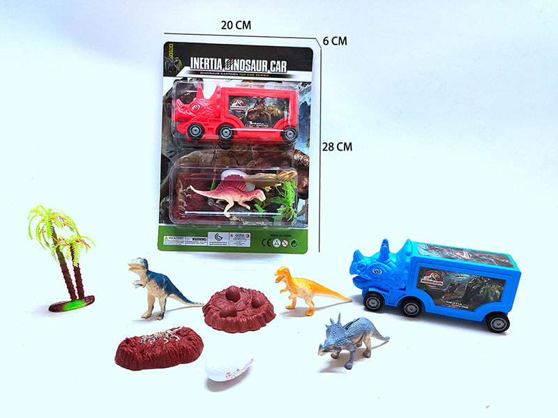 Friction Dinosaur Container Car Set(Can Hold Sugar)With 3 Hollow Dinosaurs,Tree,Egg,Egg Nest,Fossil