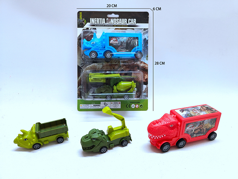 Friction Dinosaur Container Car Set(Can Hold Sugar)With 2 Pull Back Engineering Trucks