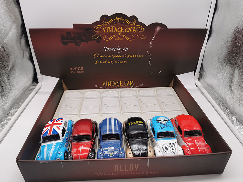 1:28 Pull Back Alloy Simulated Beetle Vintage Car(3 Doors Open)12pcs