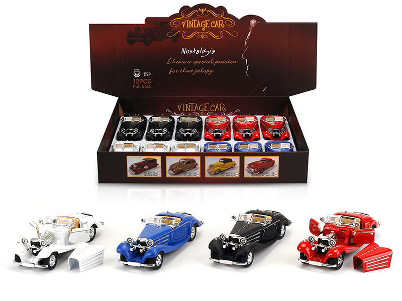 1:28 Pull Back Alloy Simulated Benz 500K Vintage Car(3 Doors Open)12pcs