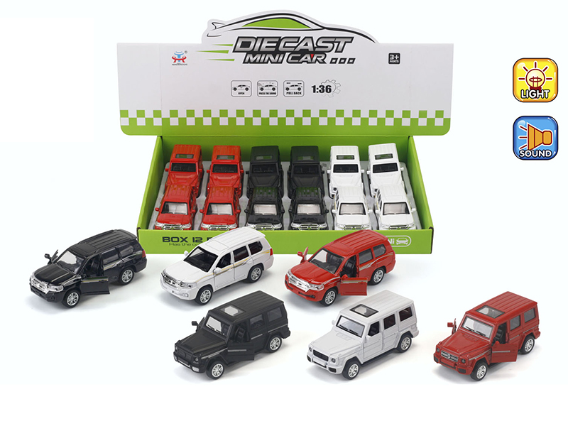 1:36 Pull Back Alloy Simulated Off-Road Vehicle With Light And Music(Benz/Toyota)12PCS