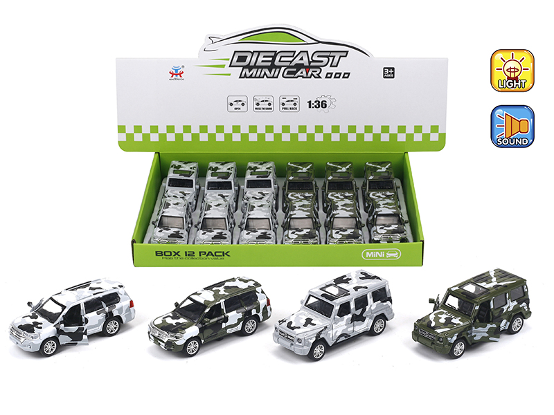 1:36 Pull Back Alloy Simulated Toyota/Mercedes Camouflage Car With Light And Music(12PCS)