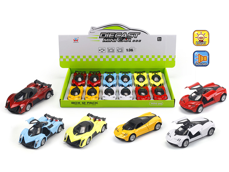 1:36 Pull Back Alloy Simulated Car With Light And Music(Pagani,Lamborghini)12pcs