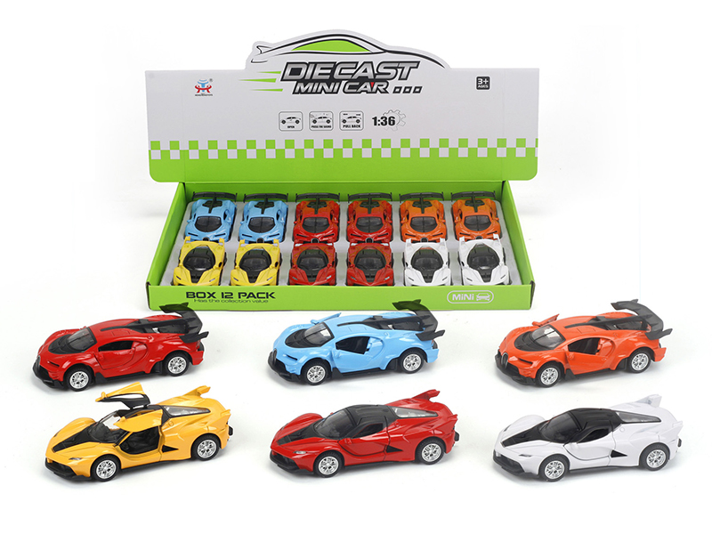 1:36 Pull Back Alloy Simulated Car (Ferrari, Bugatti)12PCS