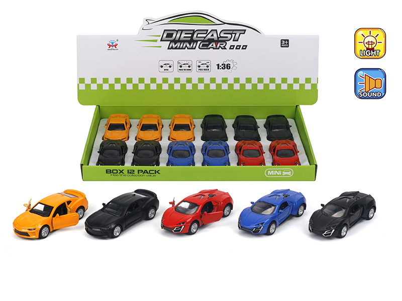 1:36 Pull Back Alloy Simulated Car With Light And Music(Chevrolet,Lykan)12pcs