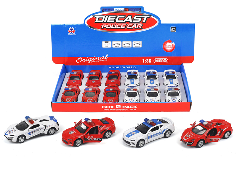 1:36 Pull Back Alloy Simulated Police Car (Chevrolet,Lykan)12pcs