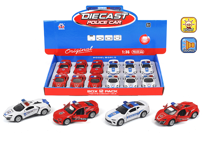 1:36 Pull Back Alloy Simulated Police Car With Light And Music(Chevrolet,Lykan)12pcs