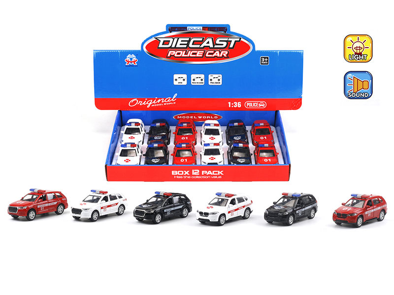 1:36 Pull Back Alloy BMW/Audi Police Car With Light And Music(12PCS)(Russian)