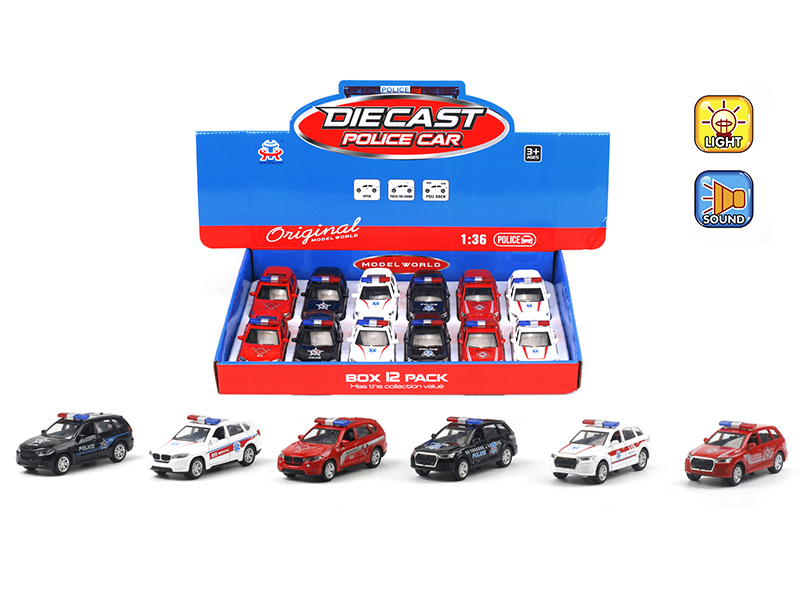 1:36 Pull Back Alloy BMW/Audi Police Car With Light And Music(12PCS)