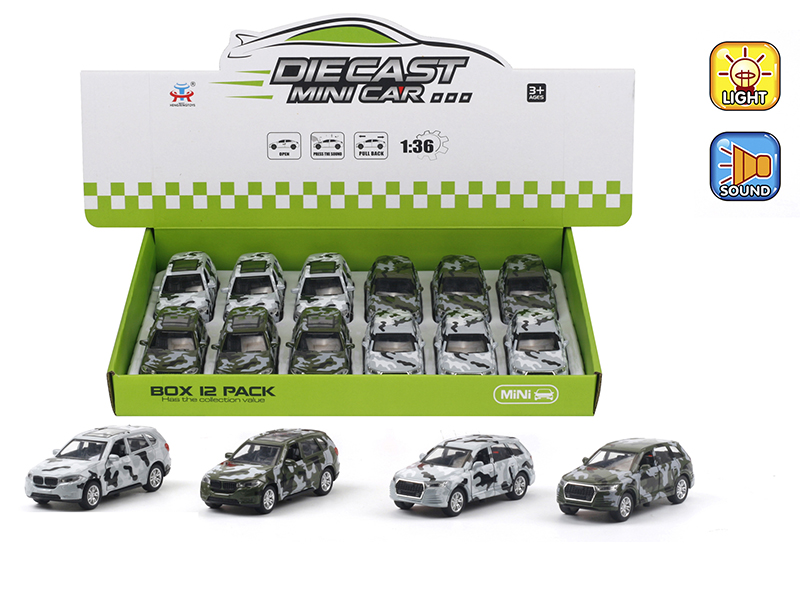 1:36 Pull Back Alloy BMW/Audi Camouflage Car With Light And Music(12PCS)