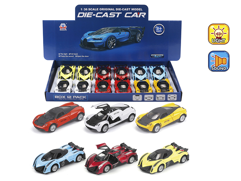 1:36 Pull Back Alloy Pagani/Lamborghini Simulated Car With Light And Music(12PCS)