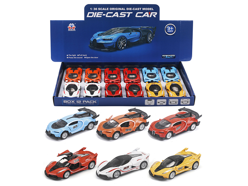 1:36 Pull Back Alloy Ferrari/Bugatti Simulated Car(12PCS)
