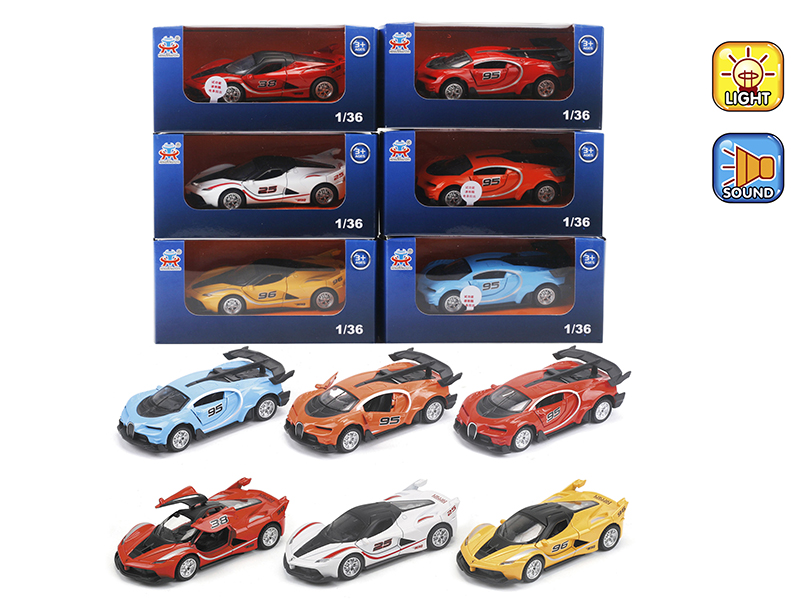1:36 Pull Back Alloy Ferrari/Bugatti Simulated Car With Light And Music