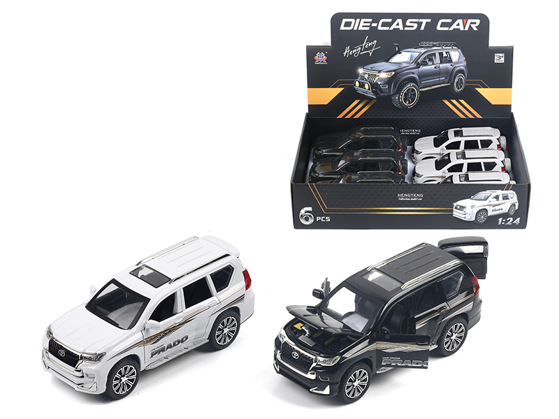 1:24 Land Cruiser Prado Pull Back 6 Open Doors Alloy Car With Sound And Light(6PCS)