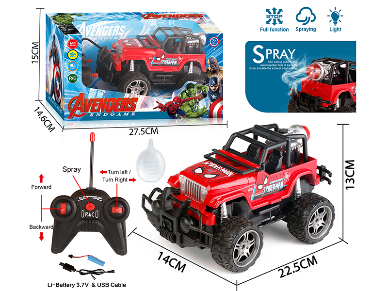 40Mhz 1:16 5-Channel Remote Control Spray Off-Road Vehicle With Lights(Spider-Man Wrangler)Included Batteries