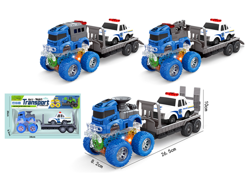 4Wd Double Friction Special Effects Police Car+Pull Back Cartoon Police Car