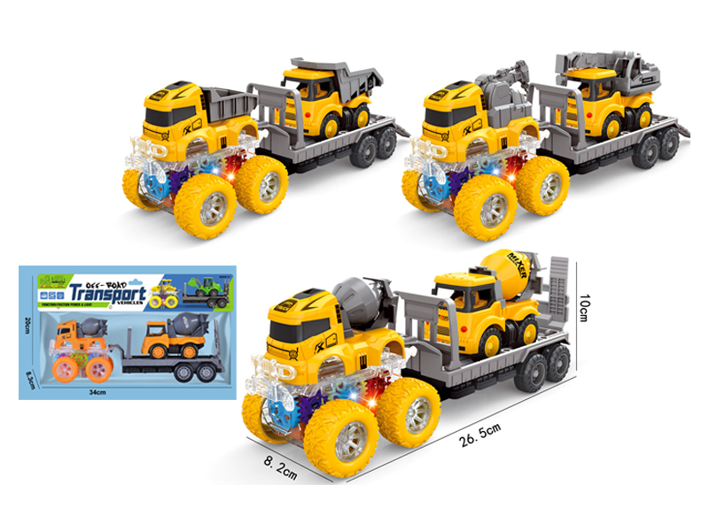 4Wd Double Friction Special Effects Engineering Vehicle+Pull Back Cartoon Engineering Vehicle