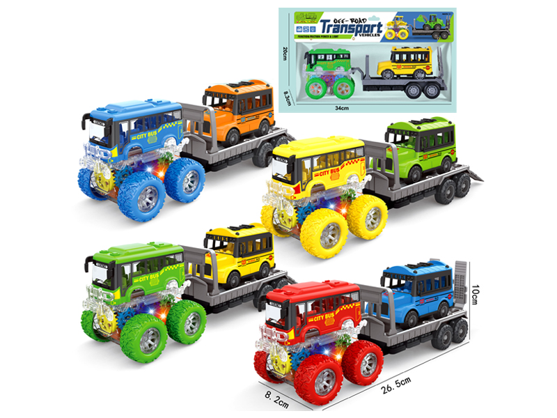 4Wd Double Friction Special Effects Bus+Pull Back School Bus