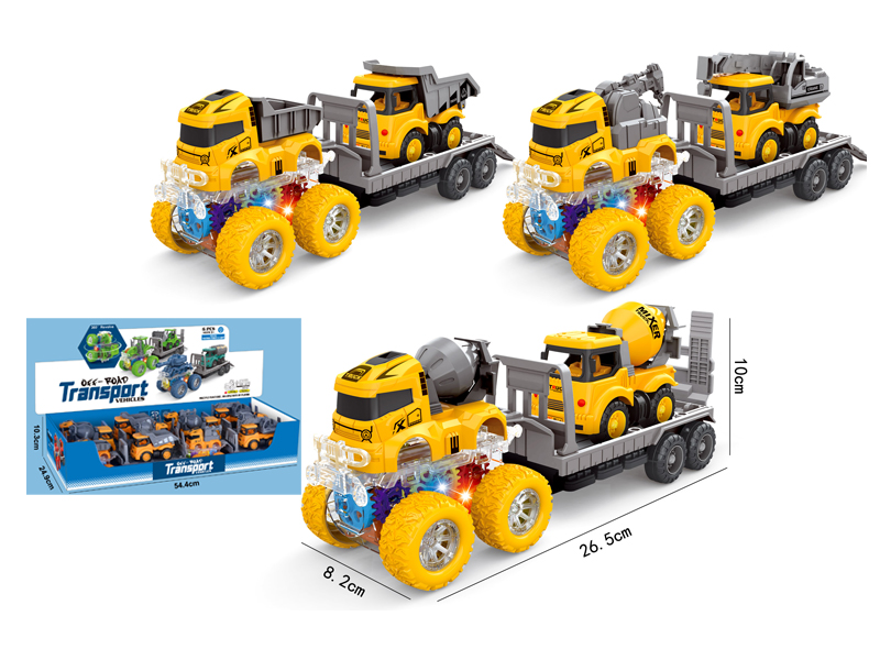 4Wd Double Friction Special Effects Engineering Vehicle+Pull Back Cartoon Engineering Vehicle 6PCS