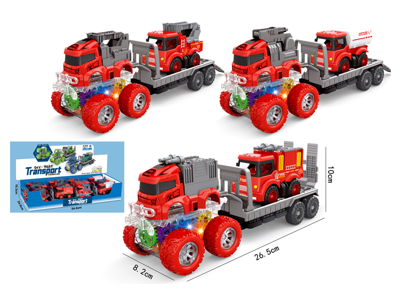 4Wd Double Friction Stunt Fire Truck+Pull Back Cartoon Fire Truck 6PCS