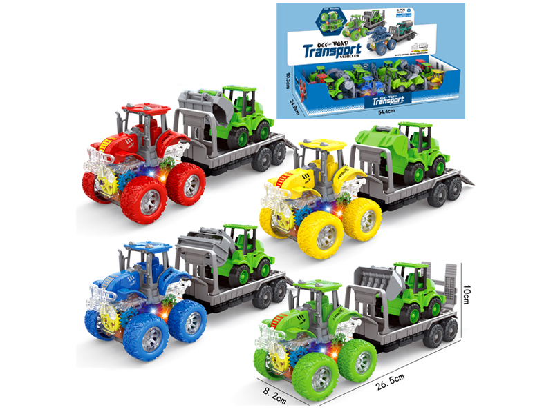 4Wd Double Friction Special Effects Farmer'S Cart+Pull Back Agricultural Cart 6PCS