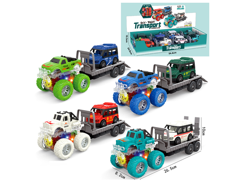 4Wd Double Friction Special Effects Tractor Pickup Truck+Cartoon Business Vehicle 6PCS