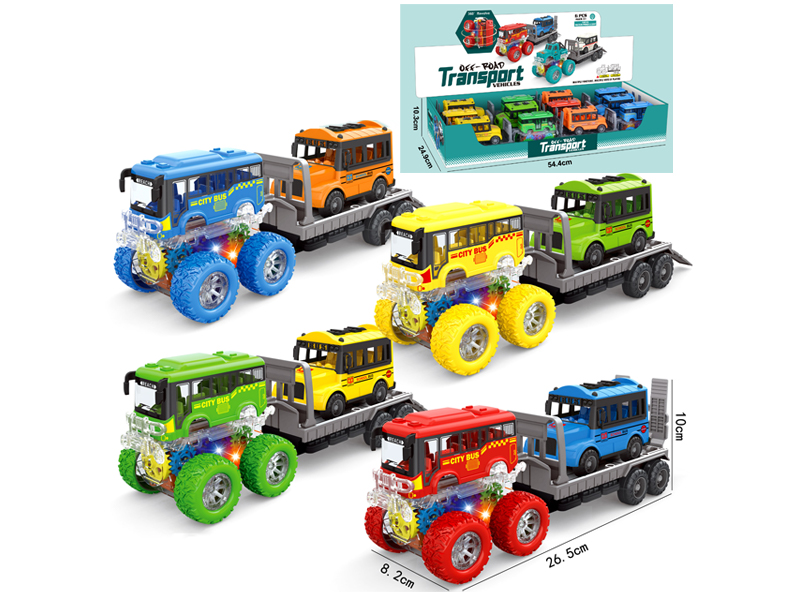 4Wd Double Friction Special Effects Bus+Pull Back School Bus 6PCS