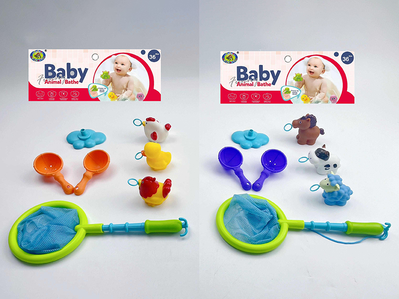 Baby Bath Toys Spoon Net Farm Animals Set 7pcs