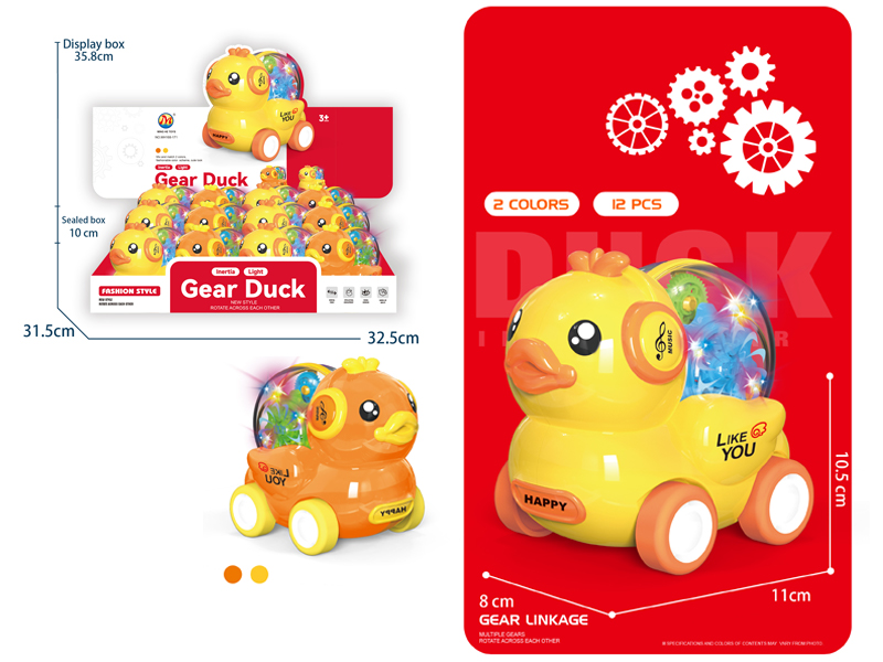12PCS Friction Gear Duck Car With Light