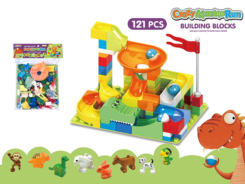 Crazy Marble Run Building Blocks 121pcs + 16*16 Base Plate(Give Away A Randow Animal)
