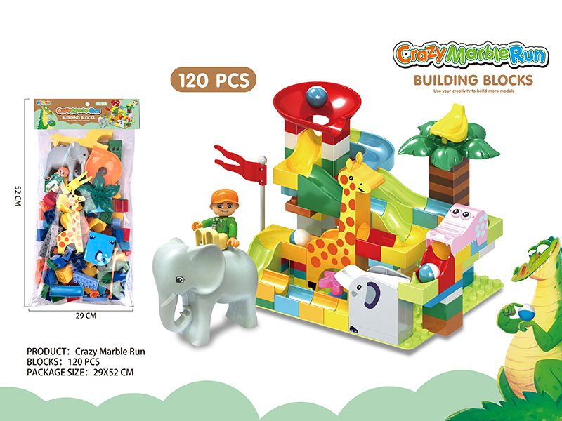 Crazy Marble Run Building Blocks 120pcs + 12*24 Base Plate(Give Away Elephant + Doll)