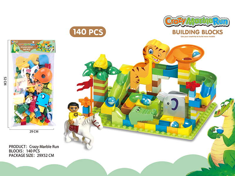 Crazy Marble Run Building Blocks 140pcs + 12*24 Base Plate(Give Away Horse + Doll)