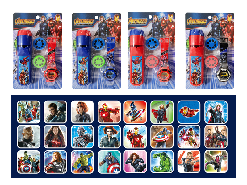 Avengers Alliance Projection Flashlight+Cartoon Electronic Watch