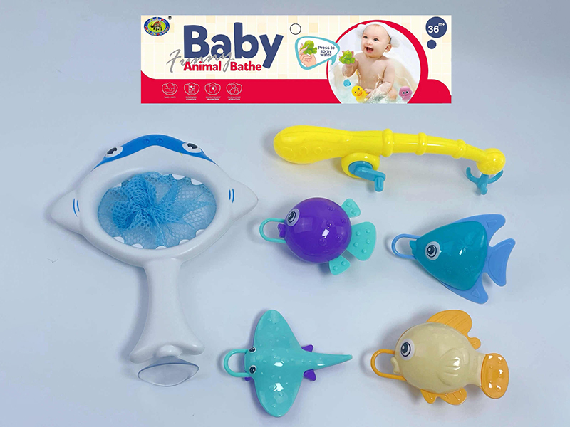 Bath Toys Shark Scoop Net Fishing Game(Fish With Lights)6PCS