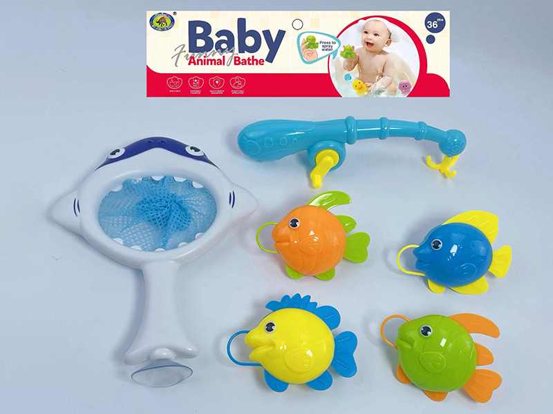 Bath Toys Shark Scoop Net Fishing Game(Fish With Lights)6PCS