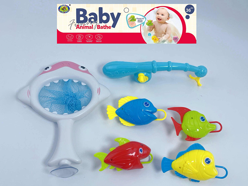Bath Toys Shark Scoop Net Fishing Game(Fish With Lights)6PCS