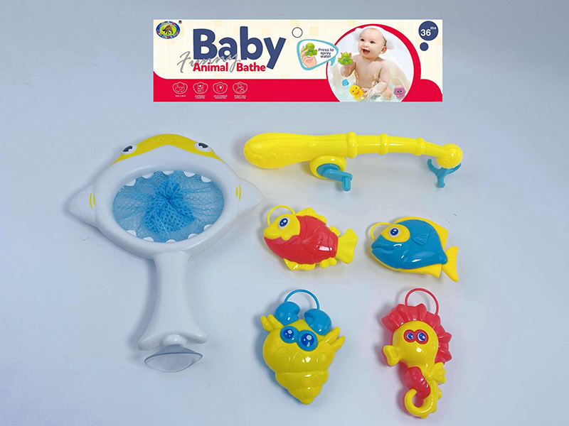 Bath Toys Shark Scoop Net Fishing Game(Fish With Lights)6PCS